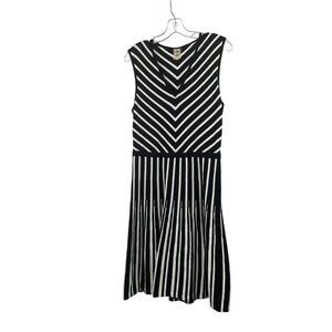 Anne Klein A-Line Sweater Dress Midi Sleeveless Chevron Black/White Size Mediun